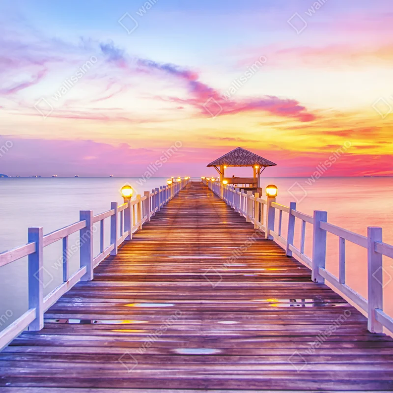 Repositionierbarer Aufkleber sonnenuntergang am steg zum ruhigen horizont Repositionierbarer Aufkleber sonnenuntergang am steg zum ruhigen horizont