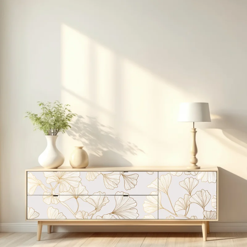 Repositionierbarer Aufkleber feines goldenes ginkgo-blätter muster