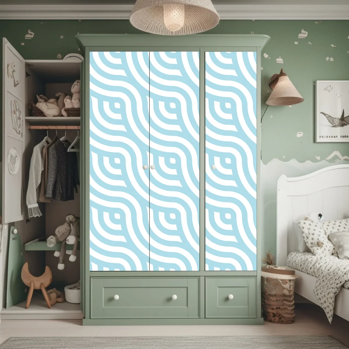 Schrankaufkleber sanftes türkis geometrisches wellenmuster Schrankaufkleber sanftes türkis geometrisches wellenmuster