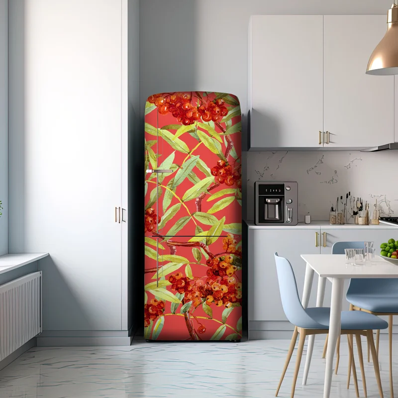 Kühlschrankaufkleber aquarellmuster mit vogelbeeren