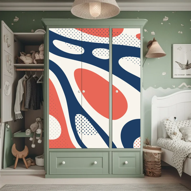 Schrankaufkleber retro korallenrot und marineblau abstraktes muster