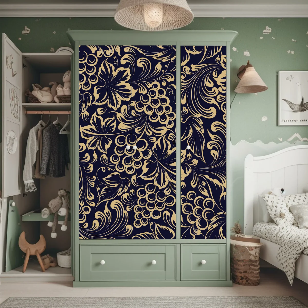 Schrankaufkleber elegantes barockes weintraubenmuster in gold Schrankaufkleber elegantes barockes weintraubenmuster in gold