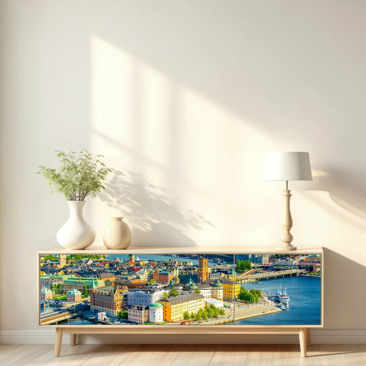 Repositionierbarer Aufkleber lebendige stadtansicht von Stockholm bei sonnenuntergang Repositionierbarer Aufkleber lebendige stadtansicht von Stockholm bei sonnenuntergang