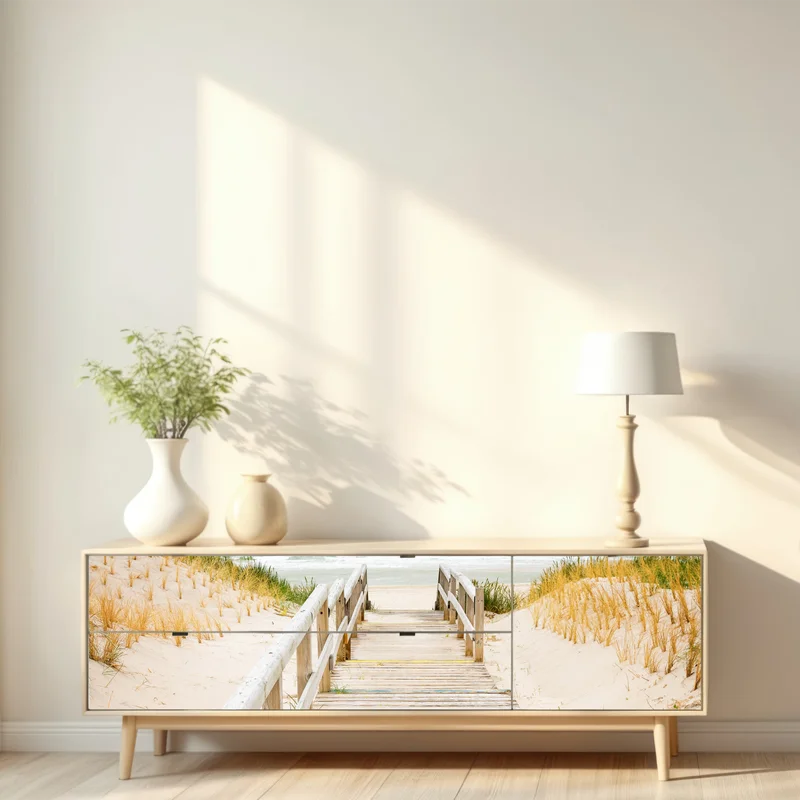 Repositionierbarer Aufkleber holzsteg zum meer, Sylt Repositionierbarer Aufkleber holzsteg zum meer, Sylt