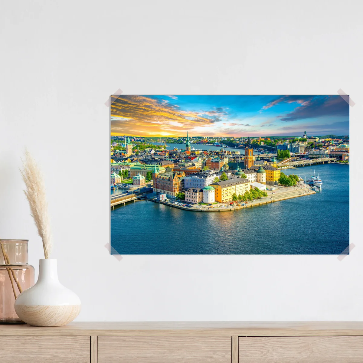 Poster lebendige stadtansicht von Stockholm bei sonnenuntergang Poster lebendige stadtansicht von Stockholm bei sonnenuntergang