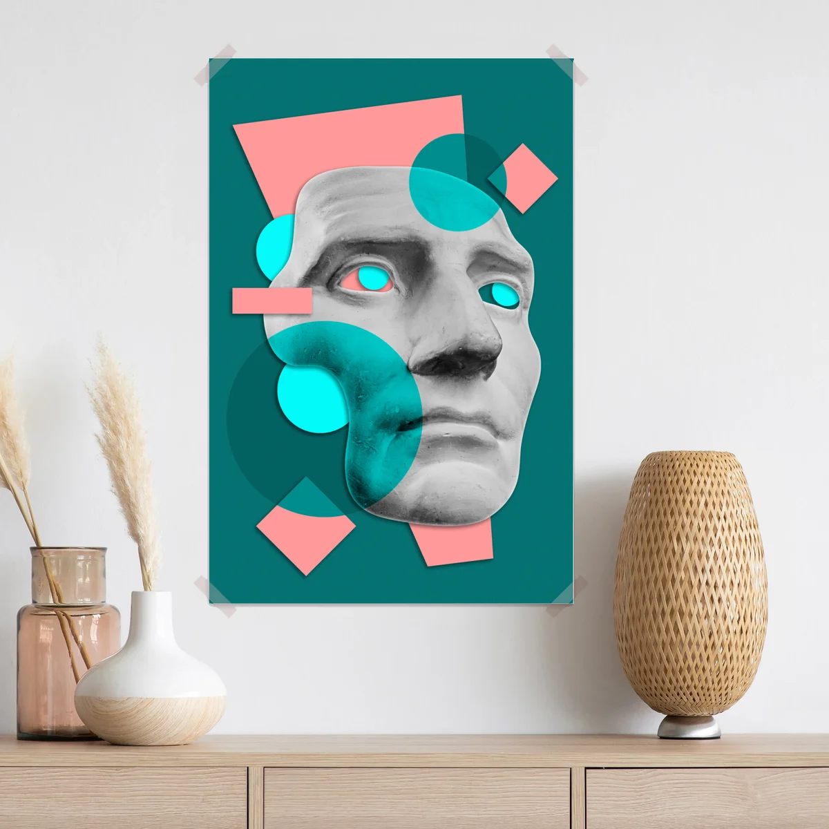 Poster abstrakte klassische maske in türkis und rosa Poster abstrakte klassische maske in türkis und rosa