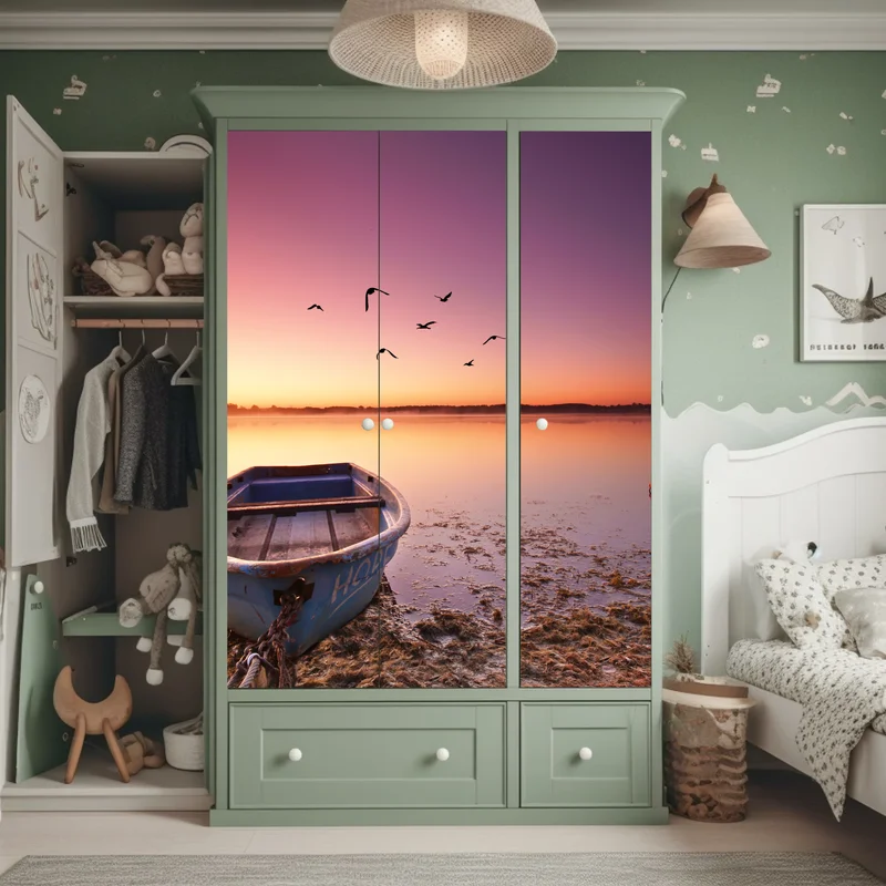 Schrankaufkleber friedliche bootsstimmung im abendlicht