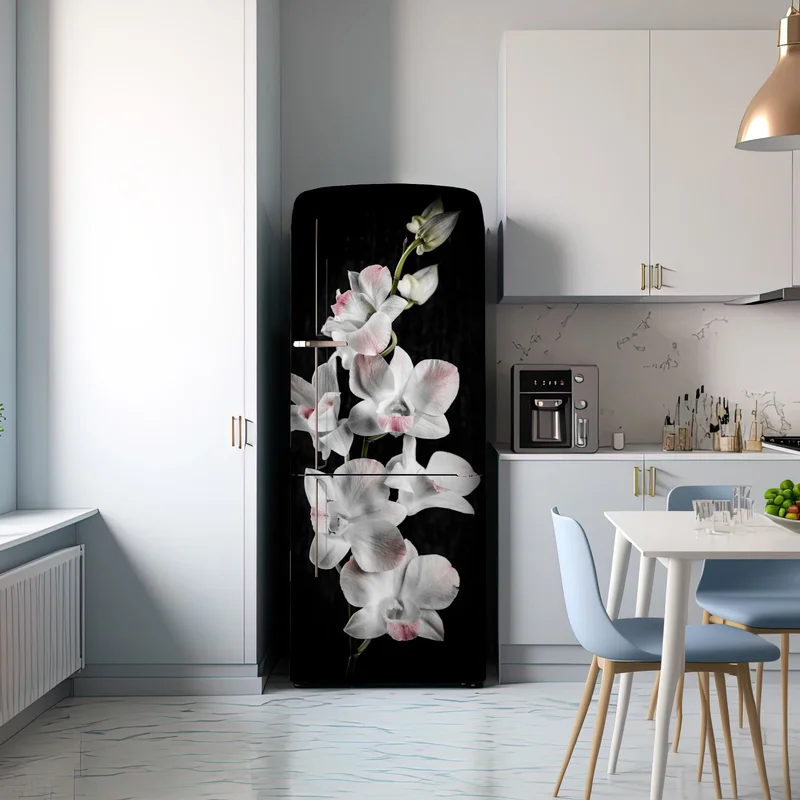 Kühlschrankaufkleber weiße und rosa orchidee vor schwarzem hintergrund Kühlschrankaufkleber weiße und rosa orchidee vor schwarzem hintergrund