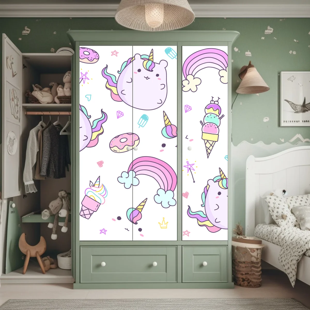 Schrankaufkleber verspieltes pastell-einhorn-katzenmuster Schrankaufkleber verspieltes pastell-einhorn-katzenmuster