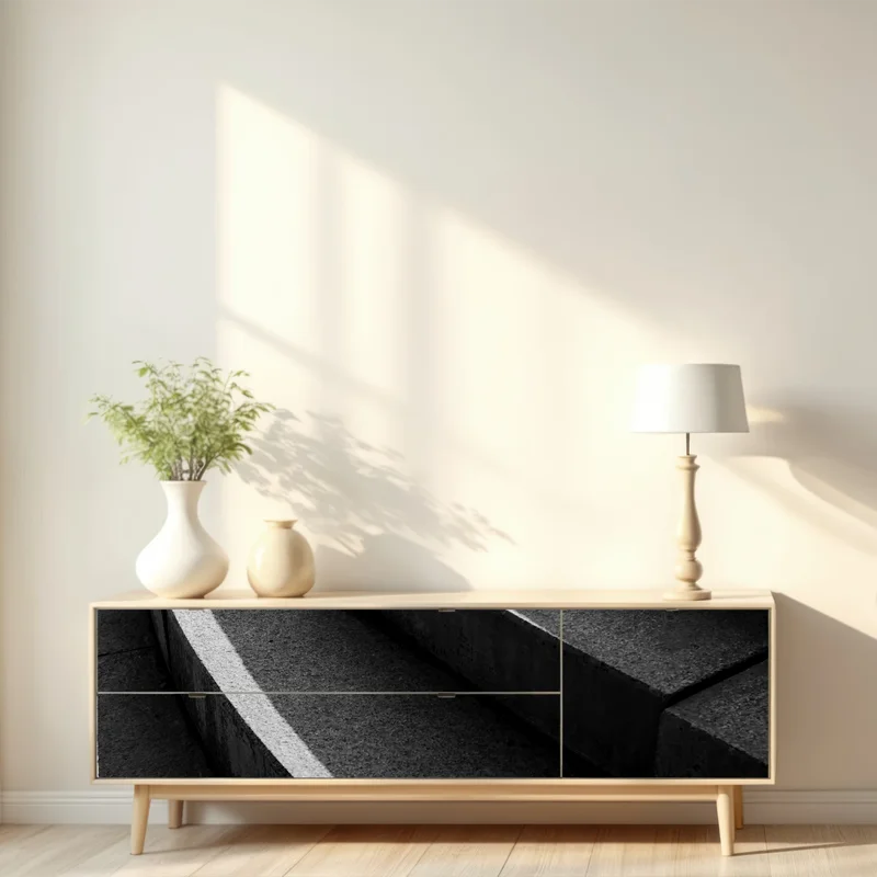 Repositionierbarer Aufkleber geschwungene betontreppe im schatten