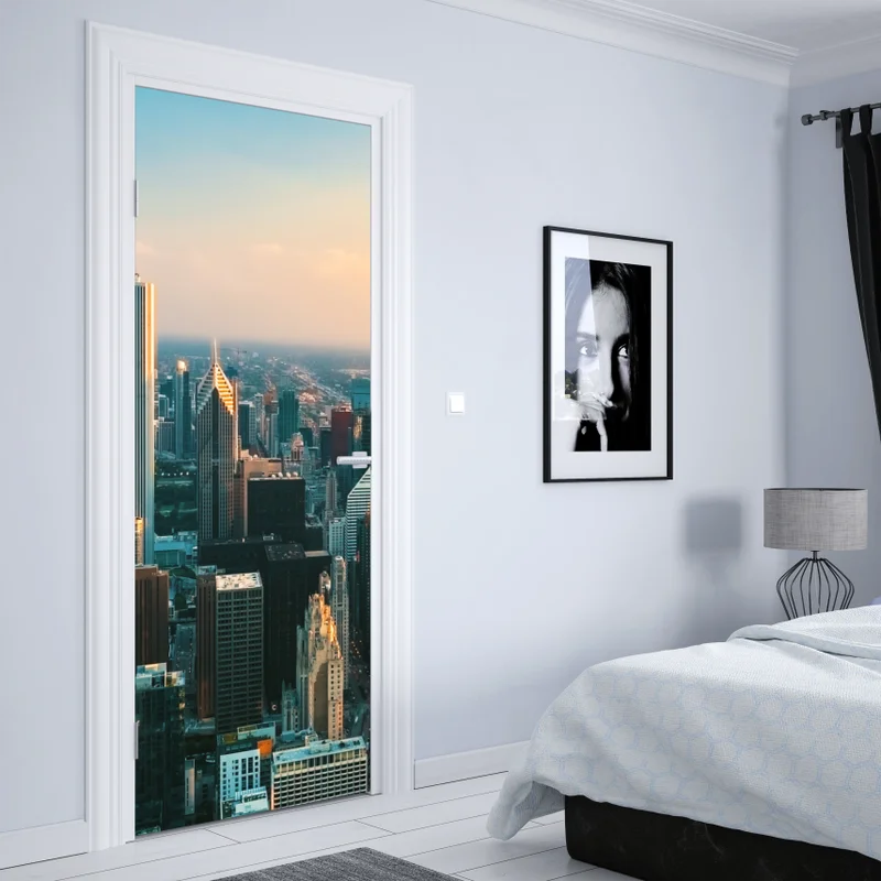 Türaufkleber Chicago skyline bei sonnenuntergang