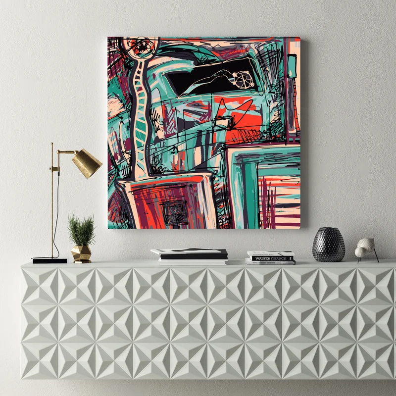 Leinwandbild türkis-korall abstrakte komposition Leinwandbild türkis-korall abstrakte komposition