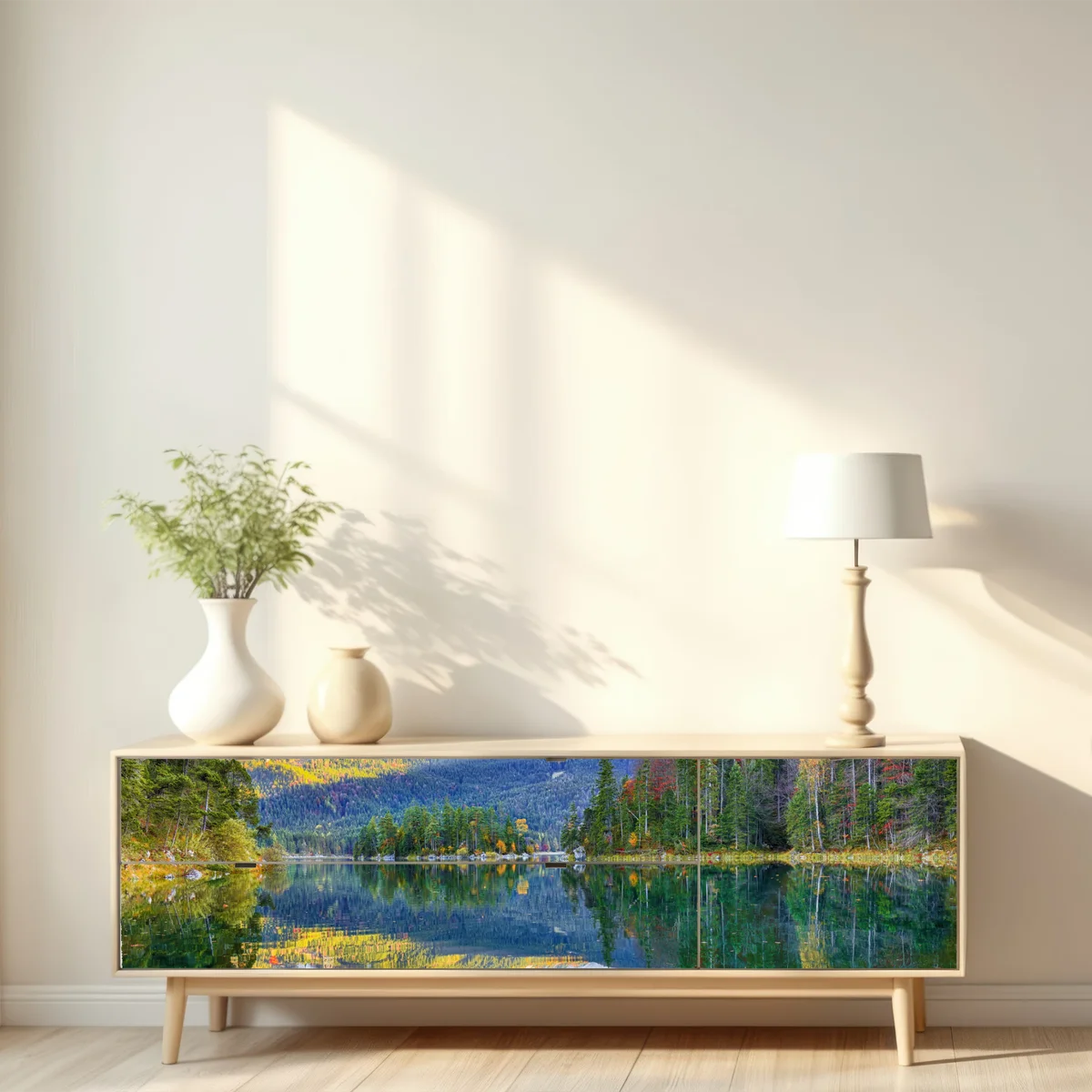 Repositionierbarer Aufkleber herbstliche spiegelung am Eibsee bei Zugspitze Repositionierbarer Aufkleber herbstliche spiegelung am Eibsee bei Zugspitze