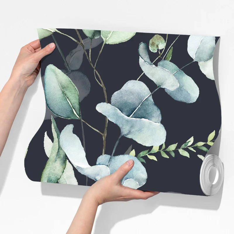 Fototapeta wzór botaniczny eukaliptusa w akwareli na ciemnym tle Fototapeta wzór botaniczny eukaliptusa w akwareli na ciemnym tle