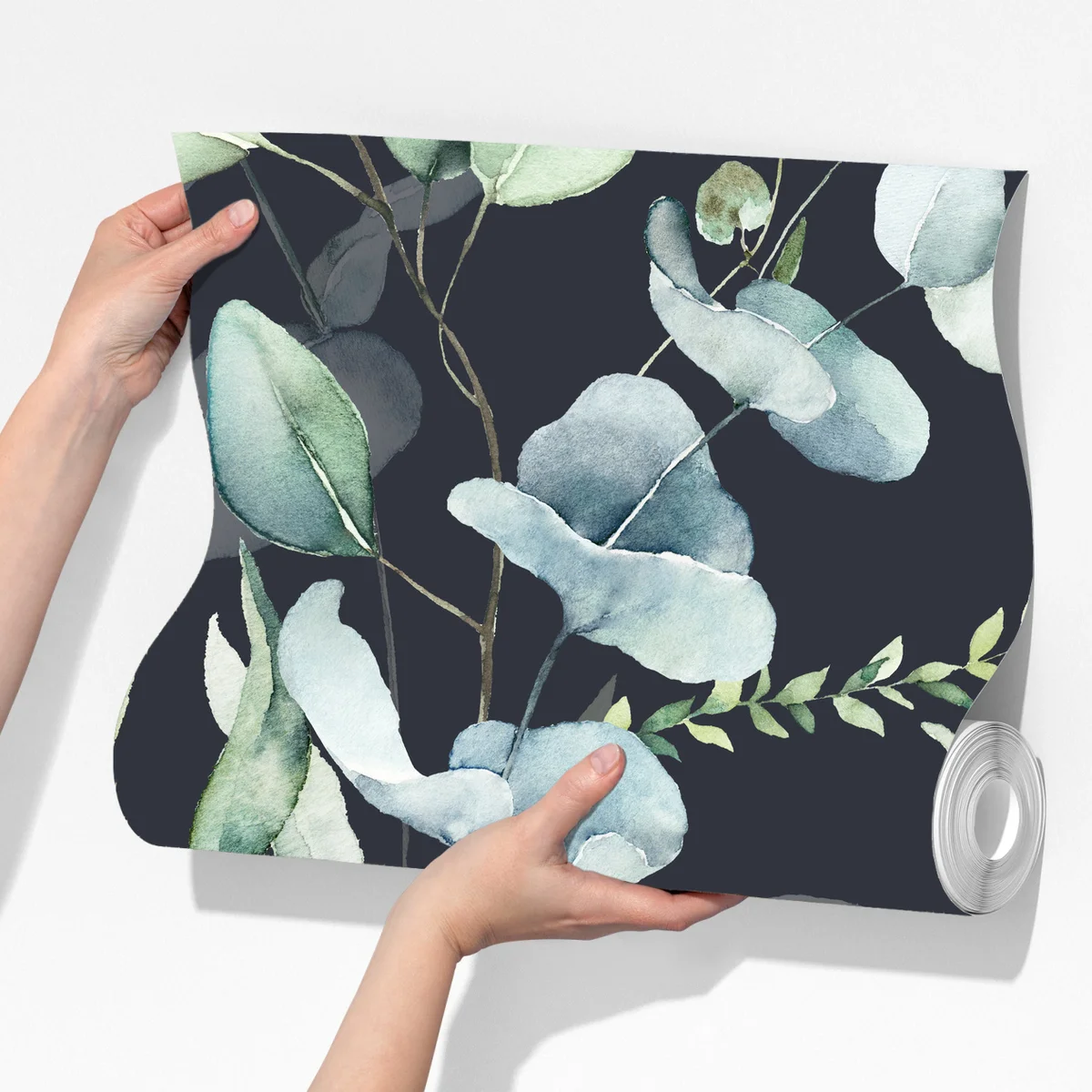 Fototapeta wzór botaniczny eukaliptusa w akwareli na ciemnym tle Fototapeta wzór botaniczny eukaliptusa w akwareli na ciemnym tle