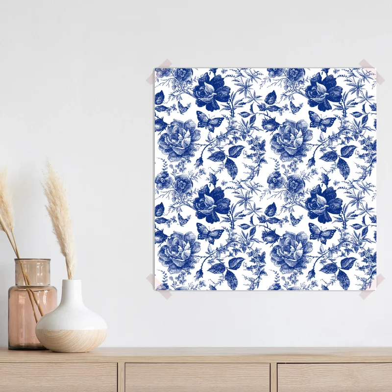 Poster blaues blumen toile-muster Poster blaues blumen toile-muster
