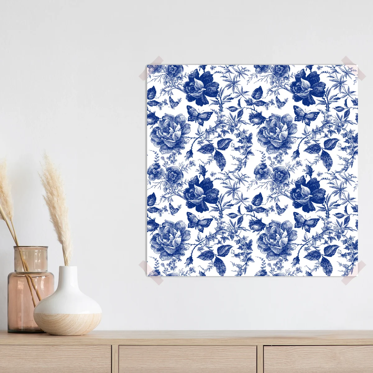 Poster blaues blumen toile-muster Poster blaues blumen toile-muster