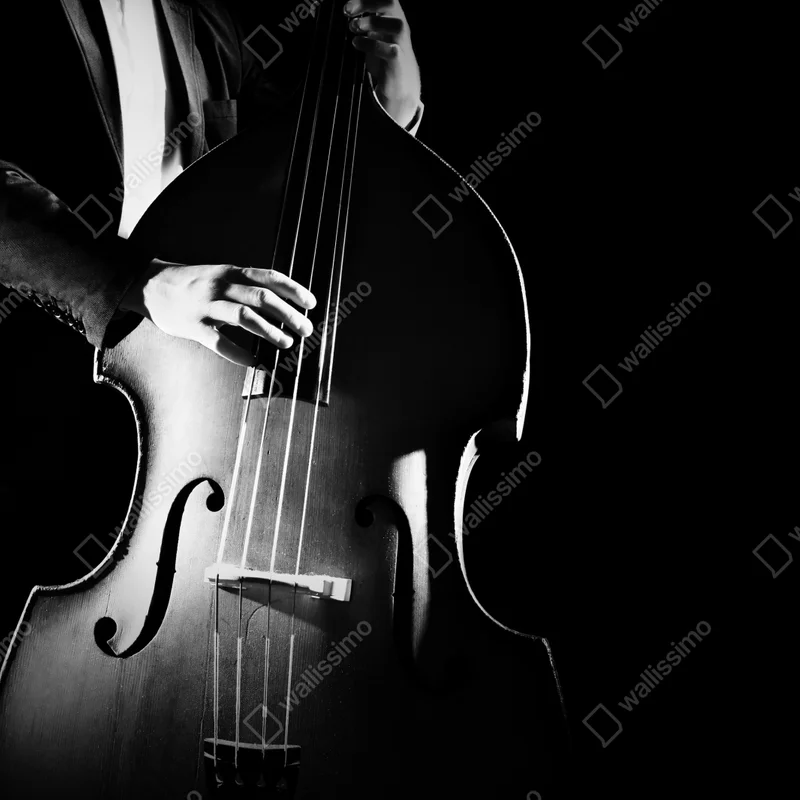 Tischaufkleber und Schreibtischaufkleber kontrabassist im dramatischen licht Tischaufkleber und Schreibtischaufkleber kontrabassist im dramatischen licht