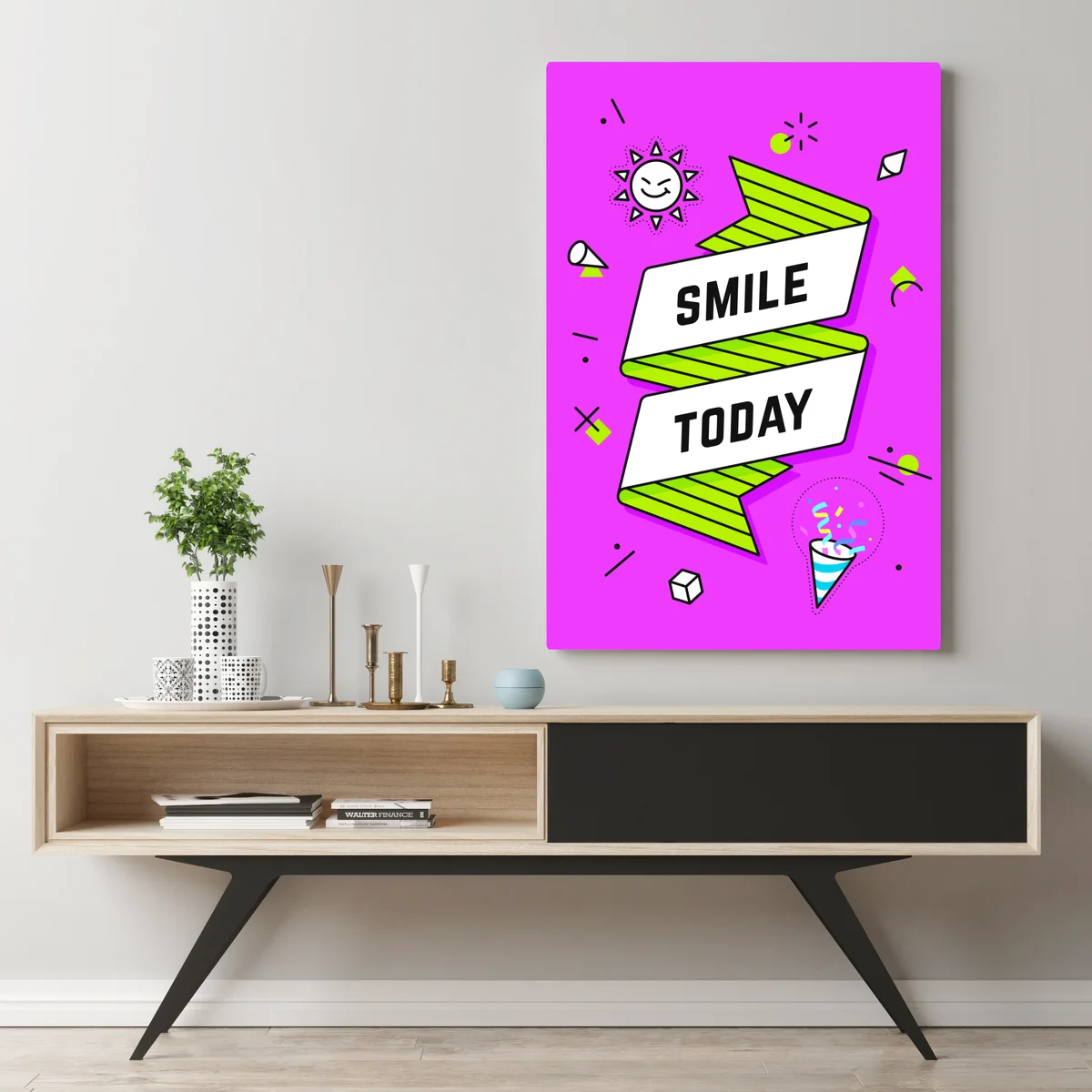 Leinwandbild lächeln heute buntes pop-art design • Leinwandbilder bei Wallnifity® Leinwandbild lächeln heute buntes pop-art design • Leinwandbilder bei Wallnifity®