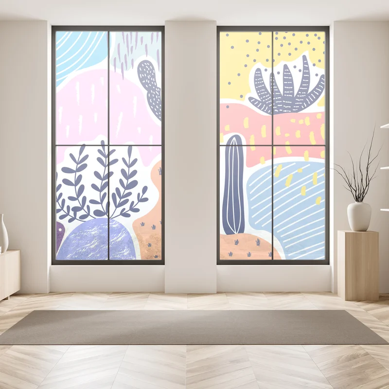 Naklejka na okno zabawny abstrakcyjny wzór roślinny