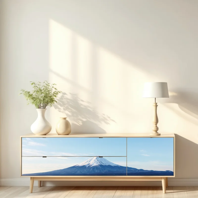 Repositionierbarer Aufkleber berg Fuji spiegelung im see