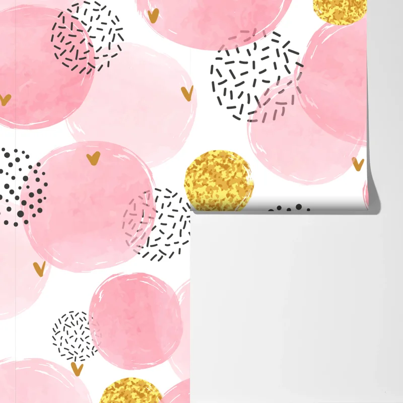 Fototapete rosa aquarellkreise mit goldenen akzenten Fototapete rosa aquarellkreise mit goldenen akzenten