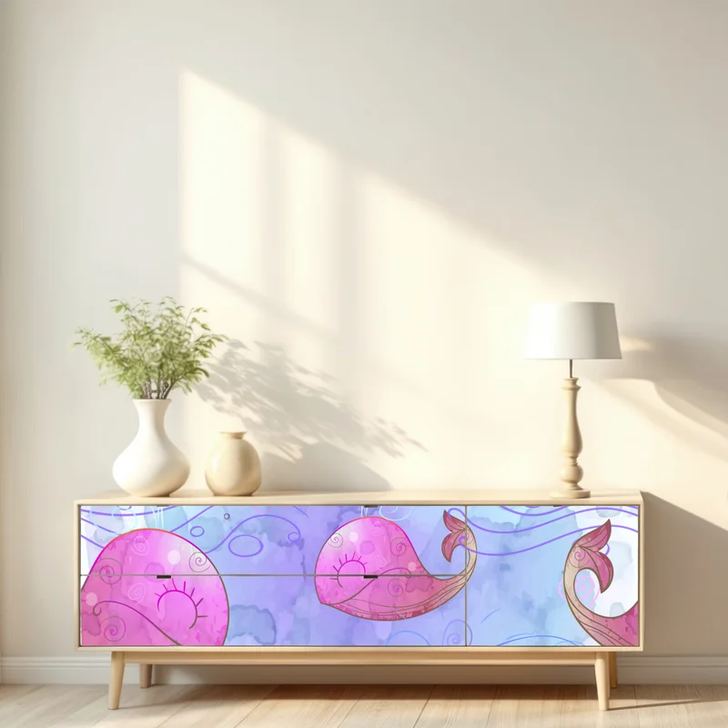 Repositionierbarer Aufkleber aquarellwale im pastellmuster fürs kinderzimmer