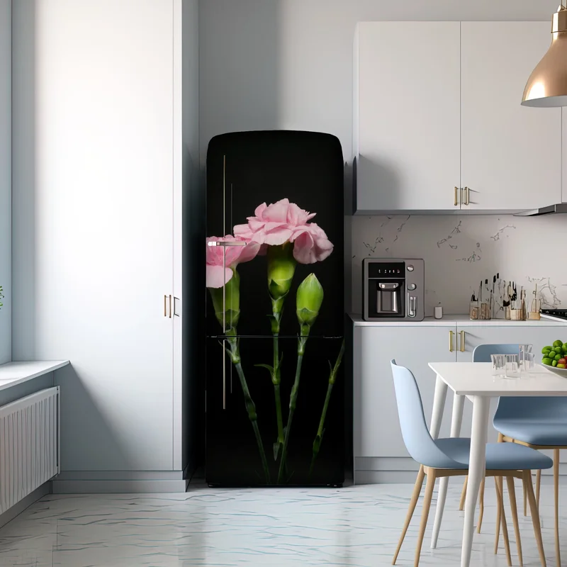 Kühlschrankaufkleber rosa nelken vor schwarzem hintergrund