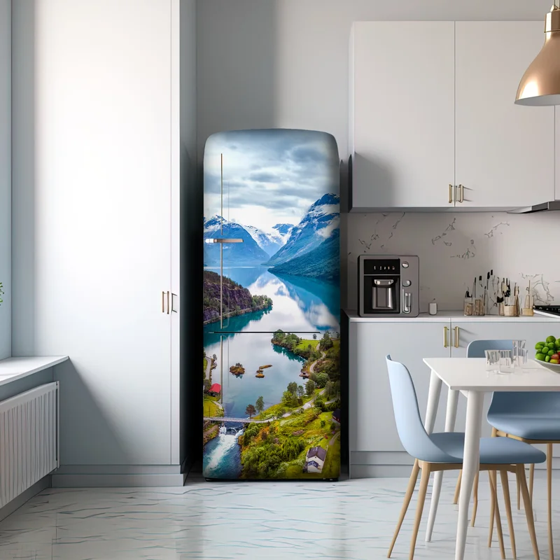 Kühlschrankaufkleber Norwegen fjord aus der luft