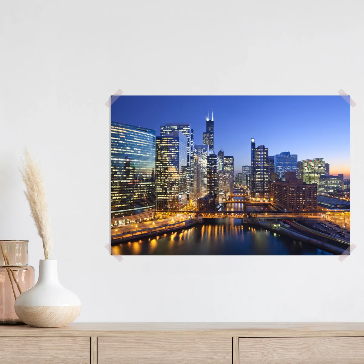 Poster Chicago skyline bei dämmerung Poster Chicago skyline bei dämmerung