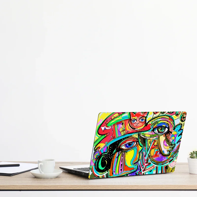 Laptop-Aufkleber lebendige abstrakte gesichter mit katze und vogel Laptop-Aufkleber lebendige abstrakte gesichter mit katze und vogel