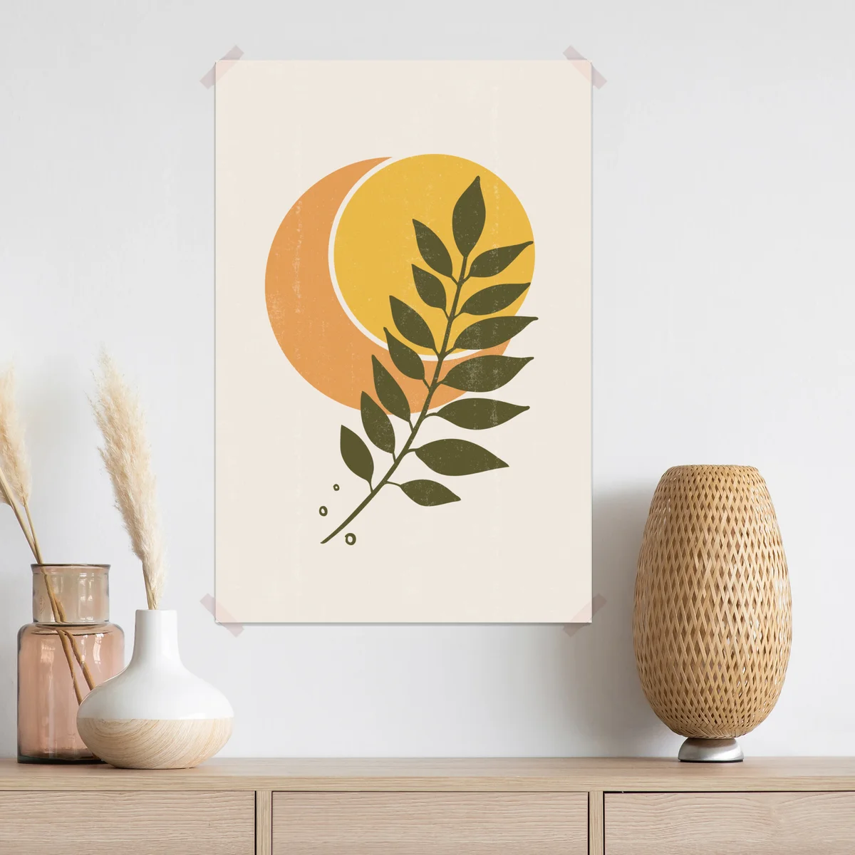 Poster boho sonne und mond mit pflanzenmotiv • Poster bei Wallnifity® Poster boho sonne und mond mit pflanzenmotiv • Poster bei Wallnifity®