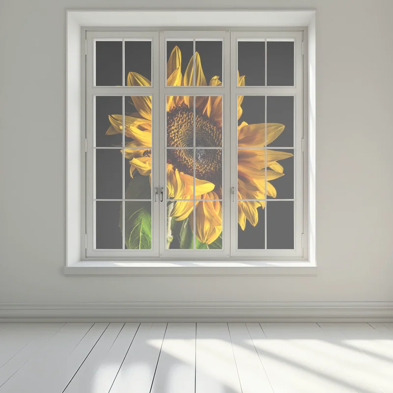 Fensteraufkleber goldene sonnenblume in nahaufnahme