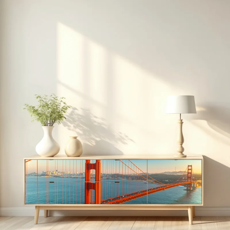 Repositionierbarer Aufkleber Golden Gate bei sonnenuntergang