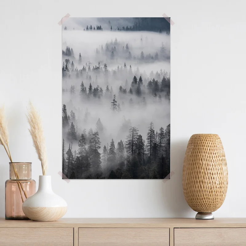 Poster nebeliger kiefernwald Poster nebeliger kiefernwald