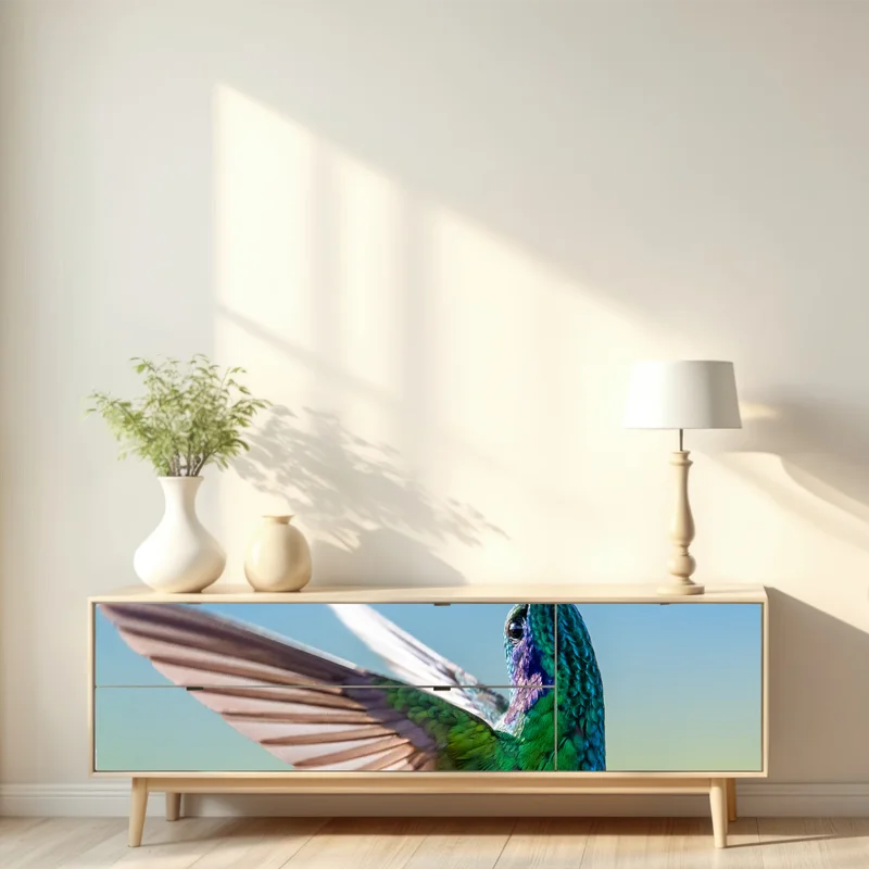 Repositionierbarer Aufkleber kolibri an violetter blüte Repositionierbarer Aufkleber kolibri an violetter blüte