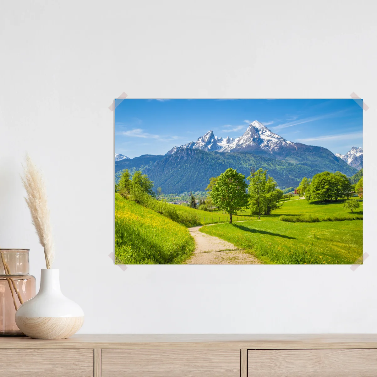 Poster ruhige alpenwiese mit berggipfeln Poster ruhige alpenwiese mit berggipfeln