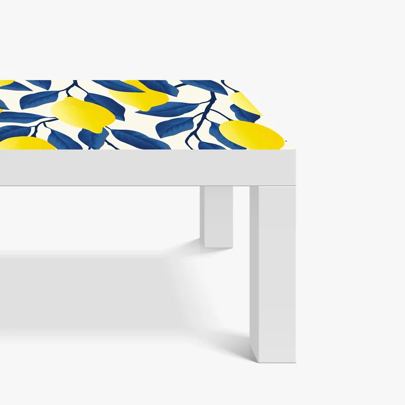 Tischaufkleber und Schreibtischaufkleber lebhaftes zitronenmuster mit blauen blättern