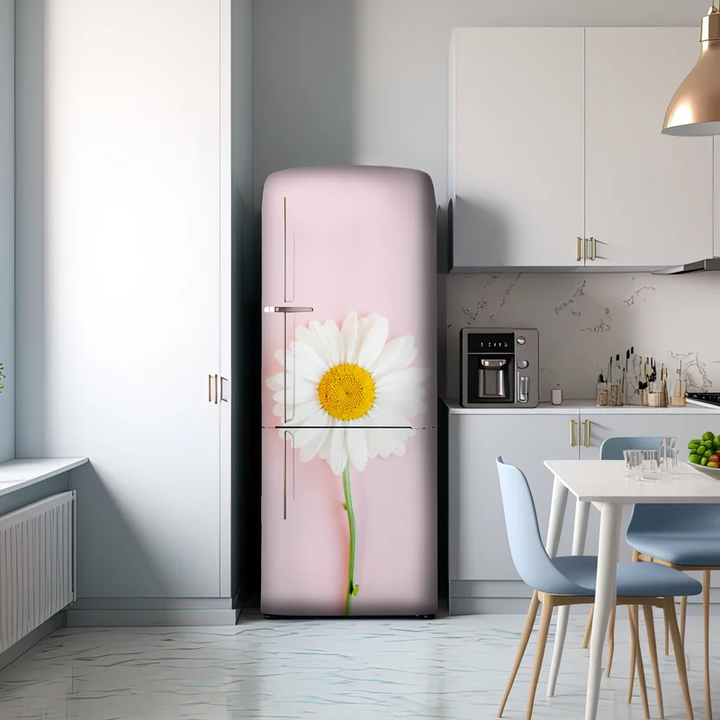 Kühlschrankaufkleber weißes gänseblümchen auf pastellrosa hintergrund