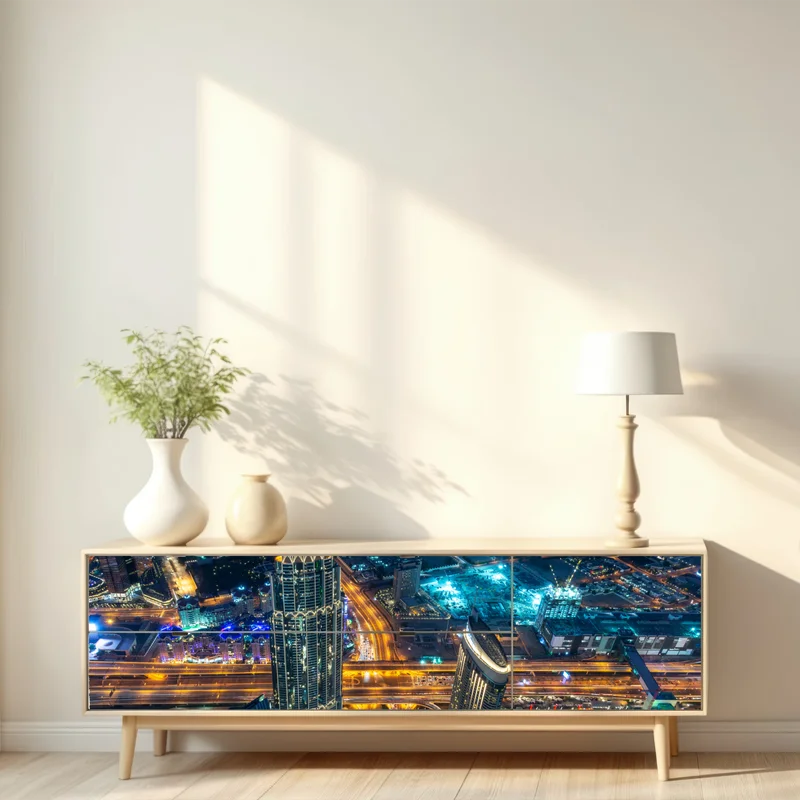 Repositionierbarer Aufkleber Dubai nachtpanorama vom Burj Khalifa