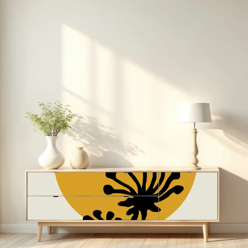 Repositionierbarer Aufkleber minimalistische botanische silhouette mit sonne