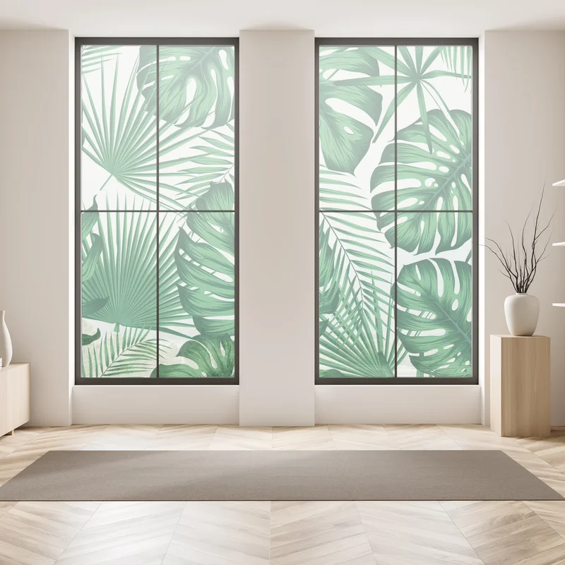 Fensteraufkleber tropisches monstera- und palmblättermuster