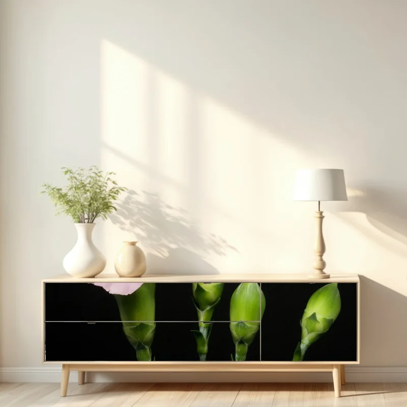 Repositionierbarer Aufkleber rosa nelken vor schwarzem hintergrund