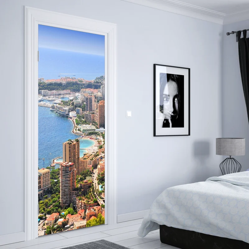 Türaufkleber sonnige panoramasicht einer küstenstadt Türaufkleber sonnige panoramasicht einer küstenstadt