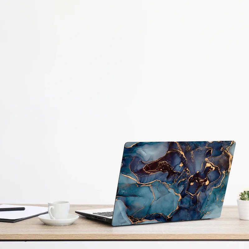Laptop-Aufkleber tiefes ozeanblau mit goldadern Laptop-Aufkleber tiefes ozeanblau mit goldadern