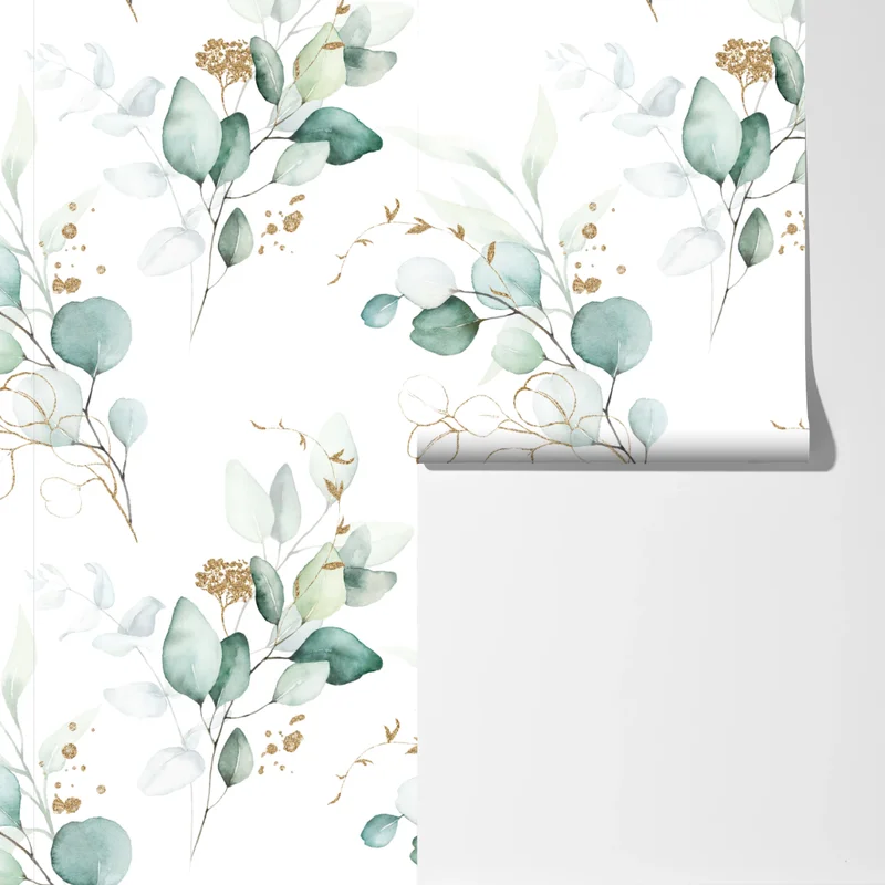 Fototapete eukalyptus aquarell muster in grüntönen Fototapete eukalyptus aquarell muster in grüntönen