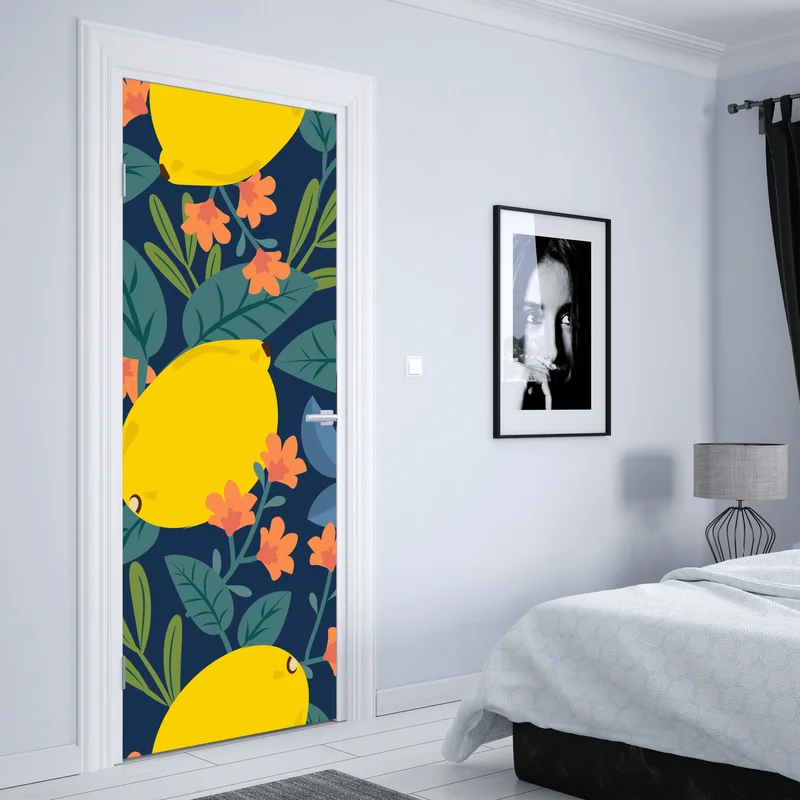 Türaufkleber leuchtendes botanisches zitronenmuster