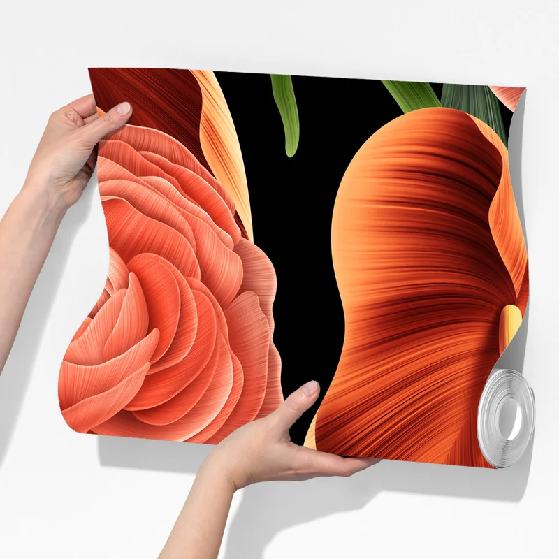 Fototapeta intensywny koralowy wzór kwiatowy na czarnym tle Fototapeta intensywny koralowy wzór kwiatowy na czarnym tle