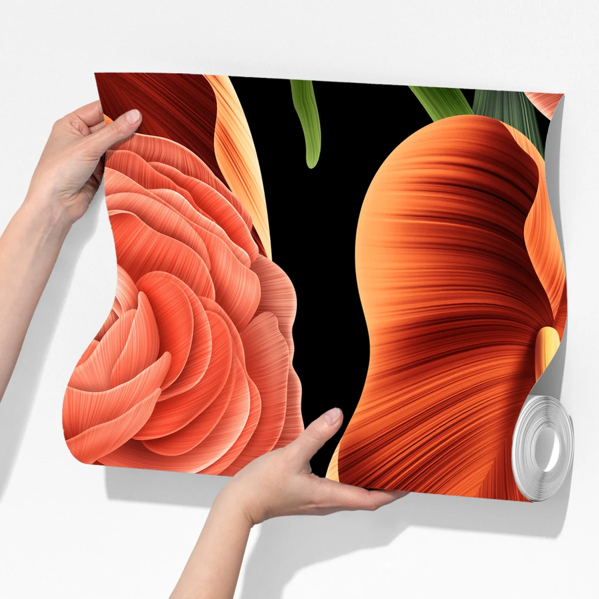 Fototapeta intensywny koralowy wzór kwiatowy na czarnym tle Fototapeta intensywny koralowy wzór kwiatowy na czarnym tle