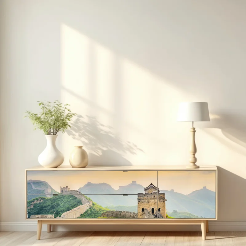 Repositionierbarer Aufkleber sonnenaufgang über der Chinesischen Mauer